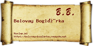 Belovay Boglárka névjegykártya
